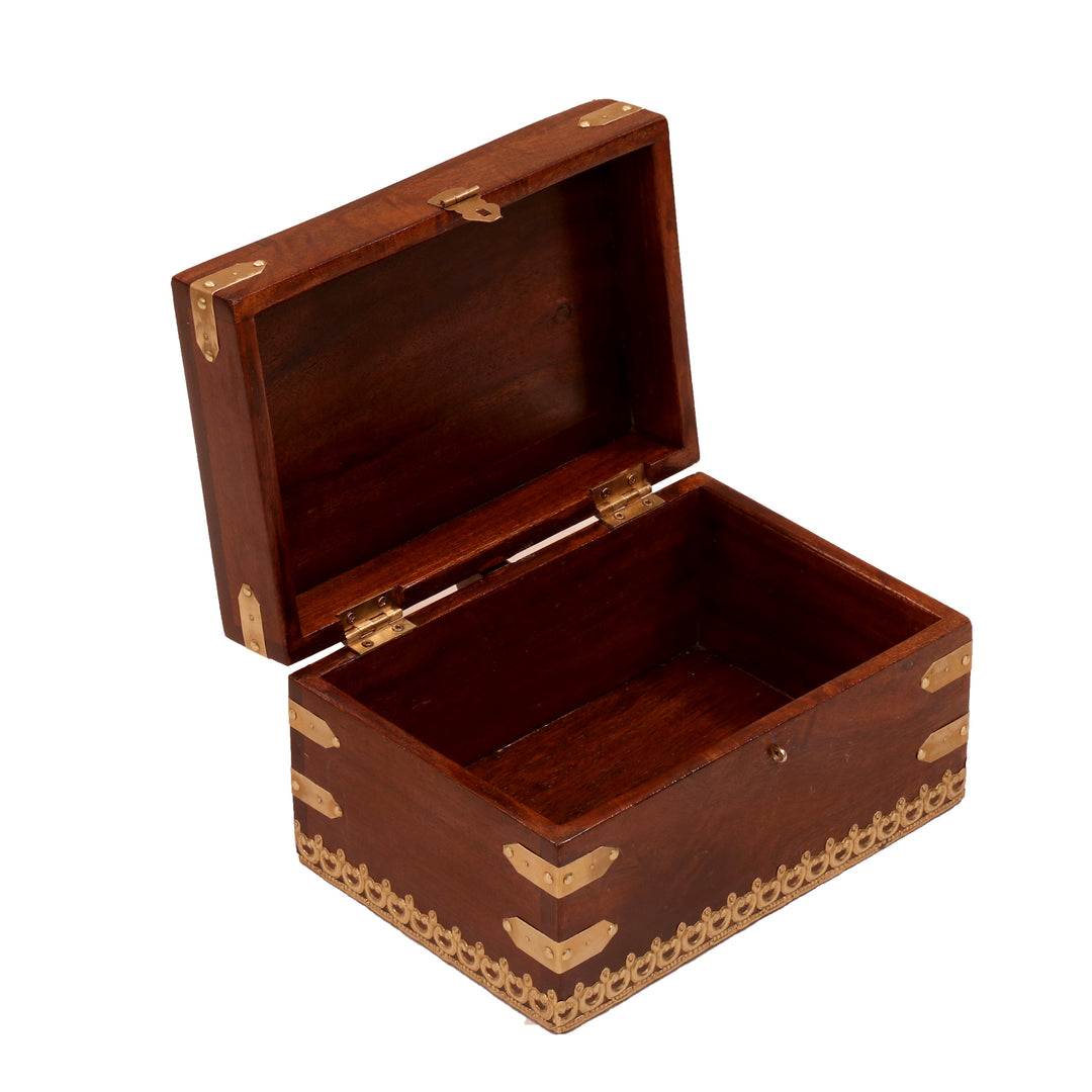 Golden Toned Handmade Brass Fitted Wooden Jewelry Box for Home Wooden Box