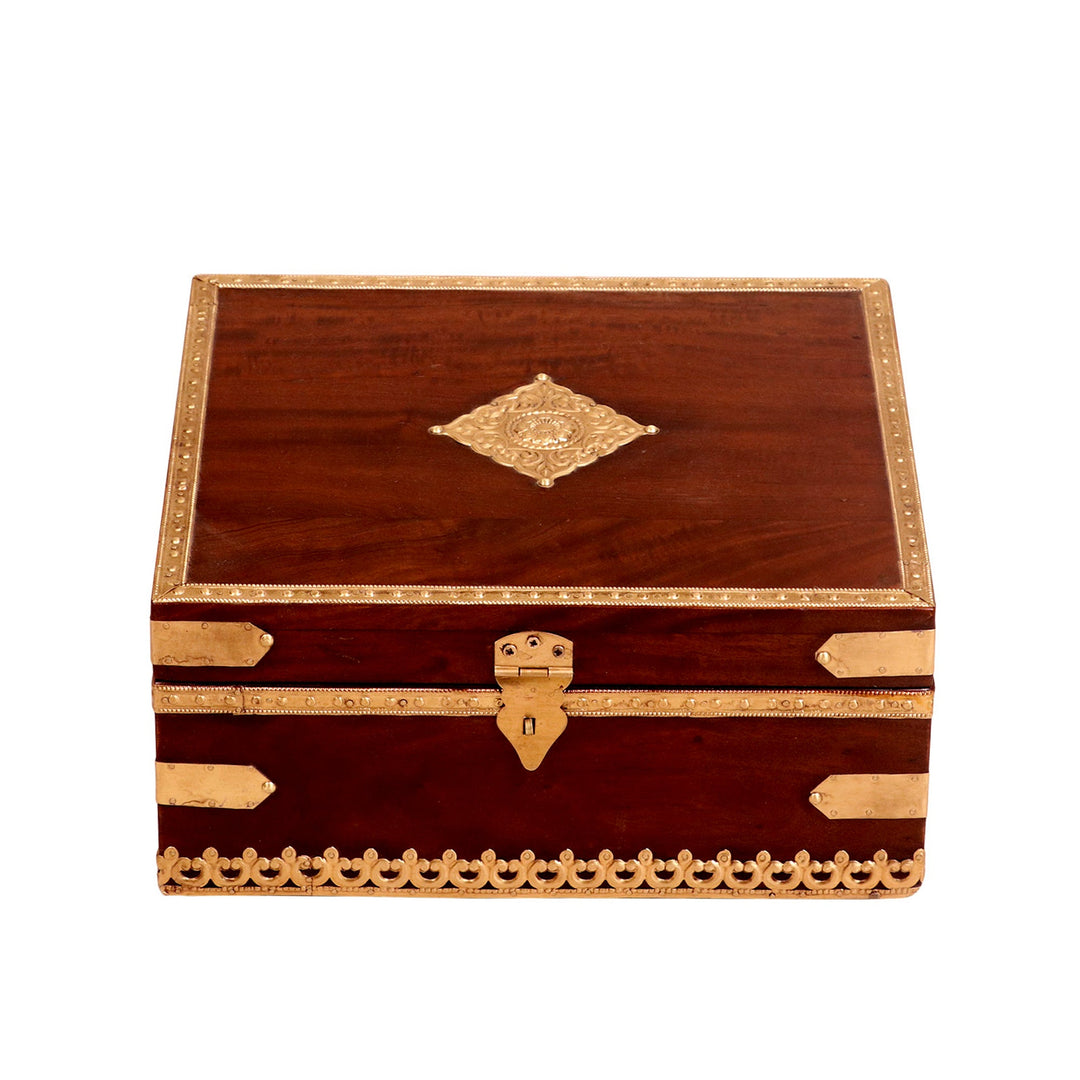 Brass fitted Solid wood box with velvet inside Wooden Box
