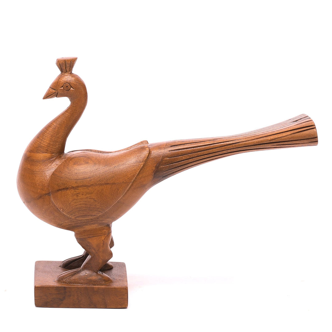 Simple Wooden Peacock Showpiece Animal Figurine