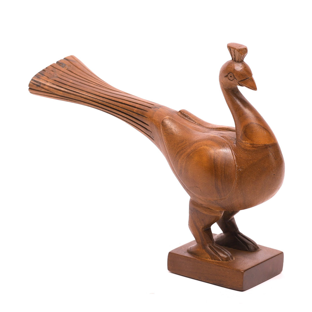 Simple Wooden Peacock Showpiece Animal Figurine