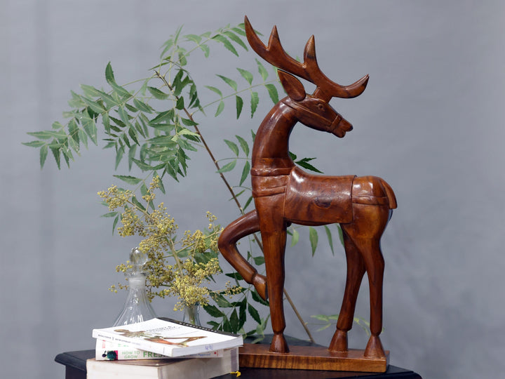 Wooden Dancing Deer Curio Animal Figurine
