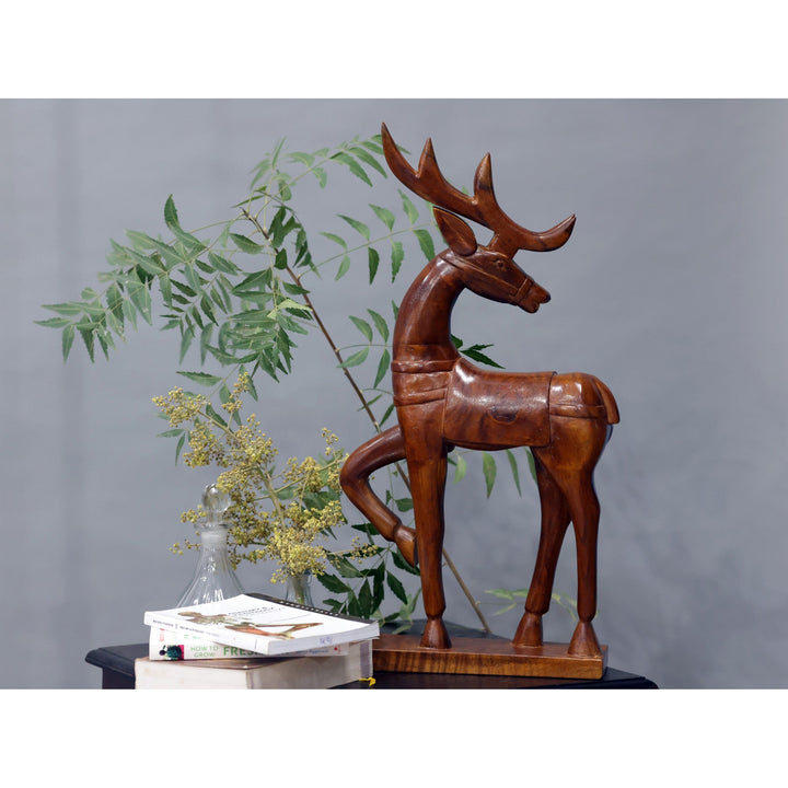 Wooden Dancing Deer Curio Animal Figurine