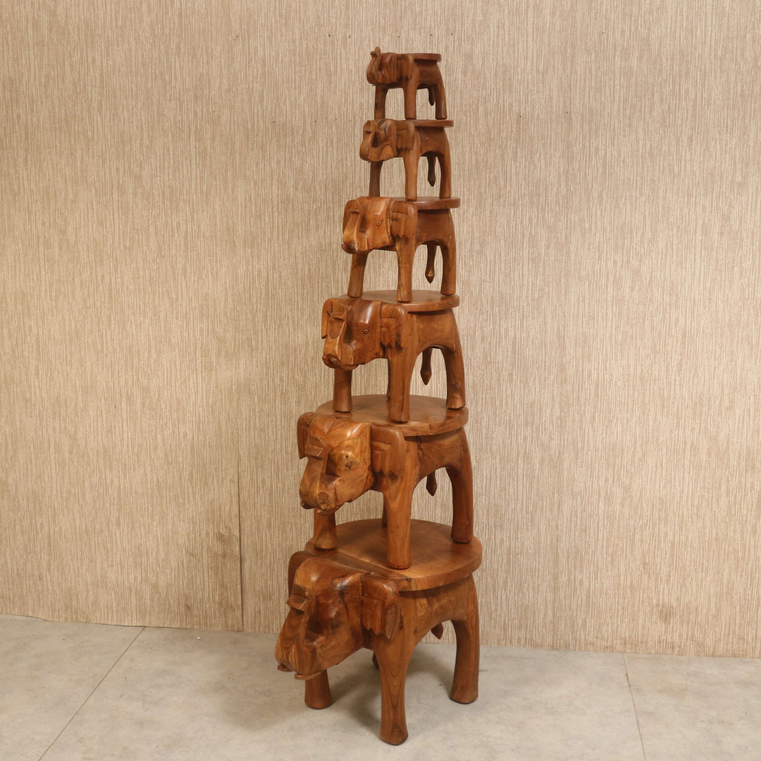Southern Classic Wooden Tone Elephant Table Stand Animal Figurine