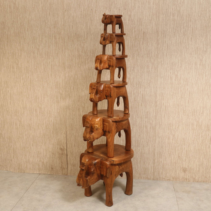 Southern Classic Wooden Tone Elephant Table Stand Animal Figurine