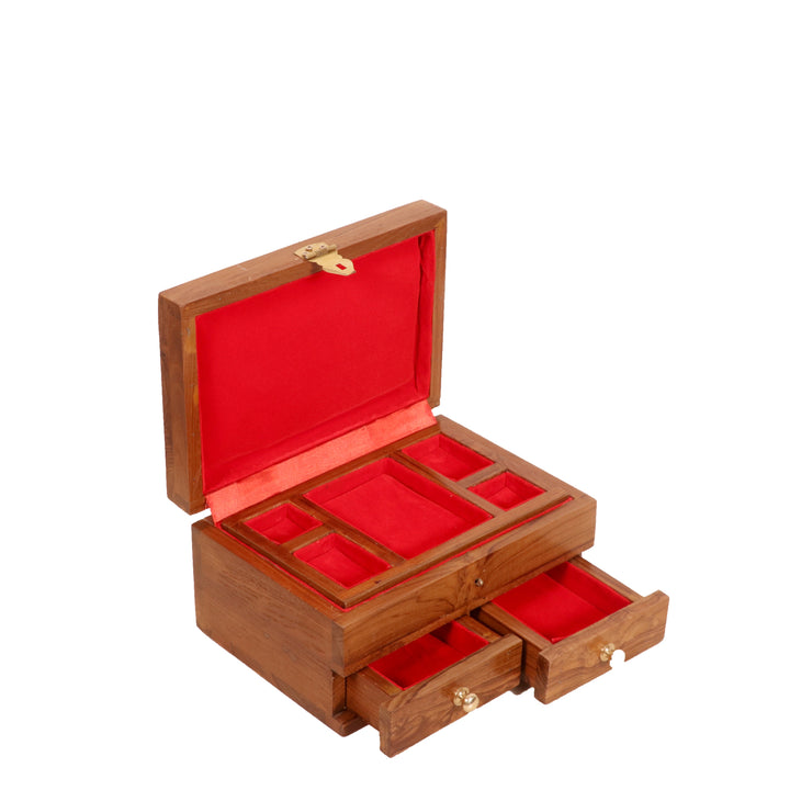 Teak double drawer compartment jewelry box Wooden Box