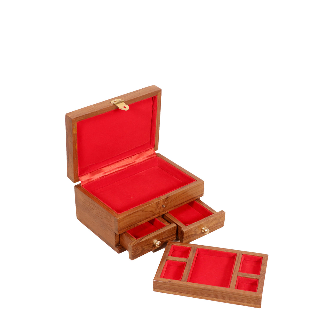 Teak double drawer compartment jewelry box Wooden Box
