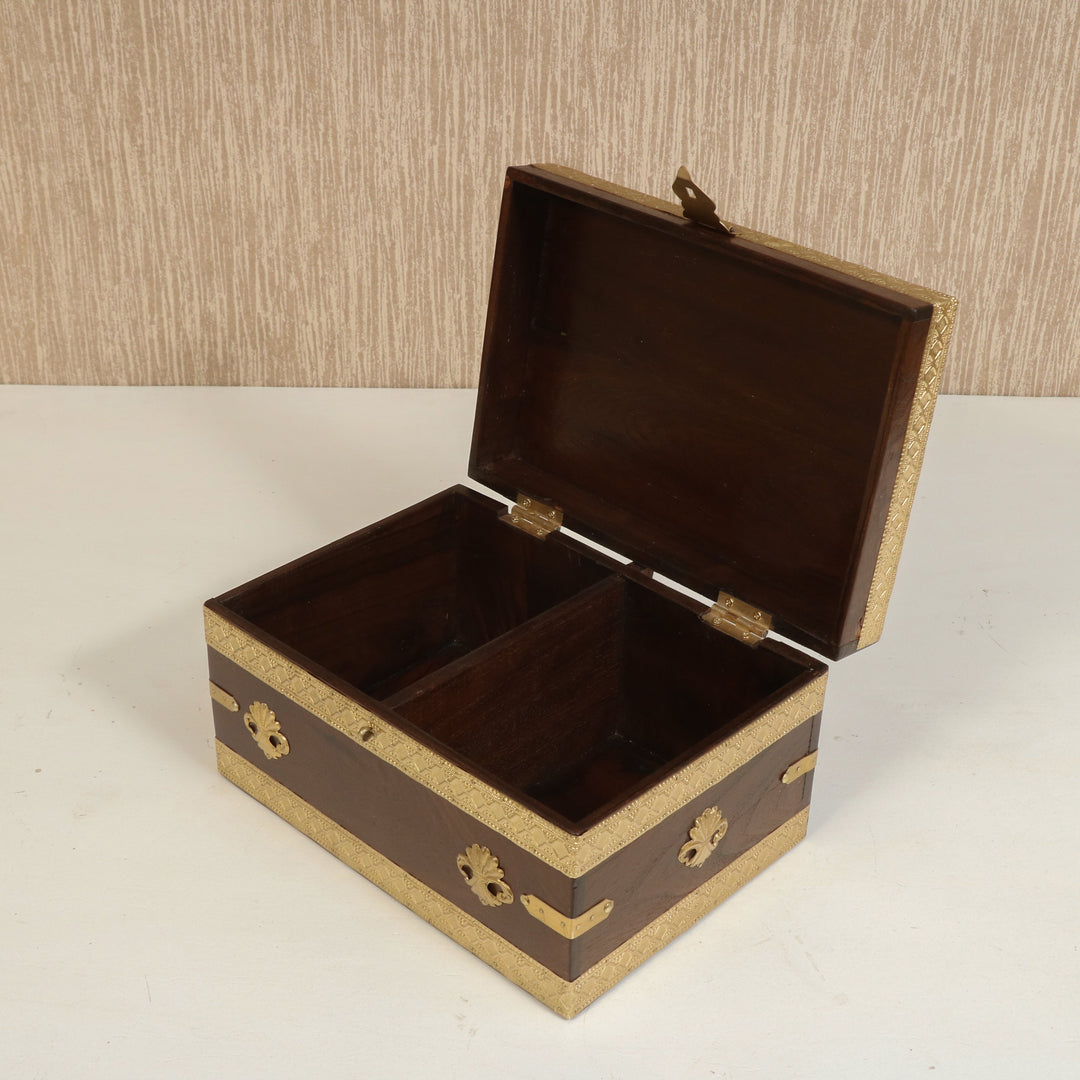 Antique Golden Brass Fitted Wooden Handmade Jewellery Box Wooden Box