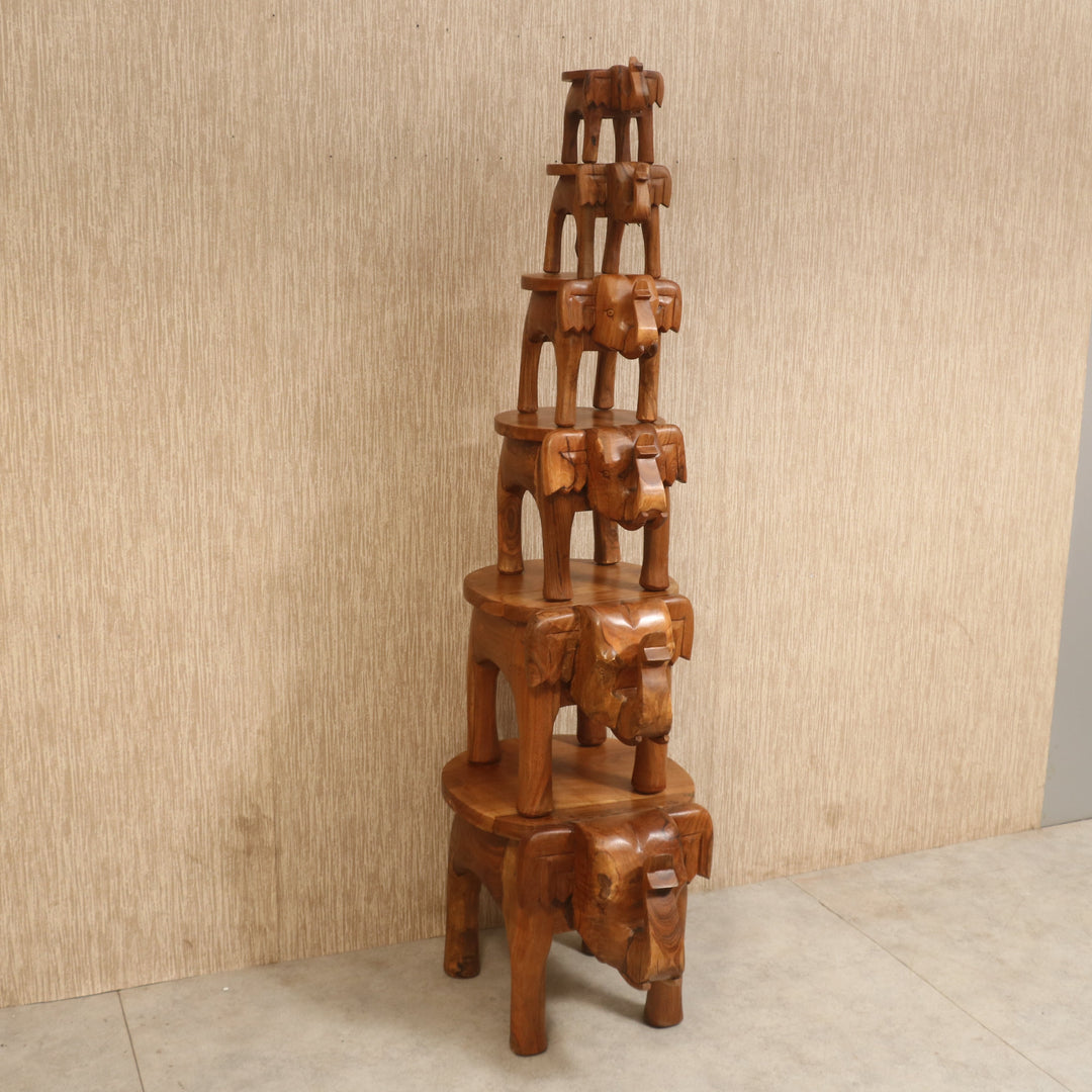 Southern Classic Wooden Tone Elephant Table Stand Animal Figurine