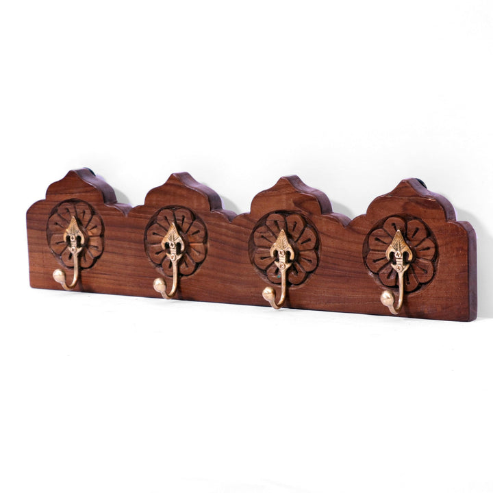 Premium Wooden 4 Brass Hook Hook
