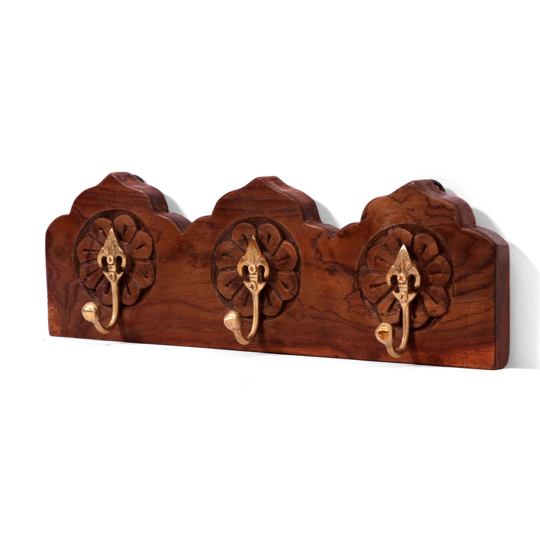 Premium Wooden 3 Brass Hook Hook