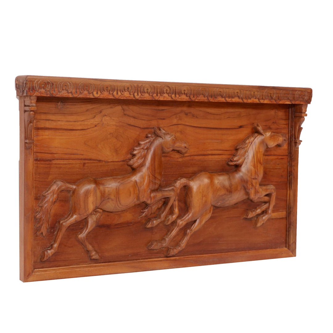 Running Horse Wall Decor Teak Frame Wall Decor