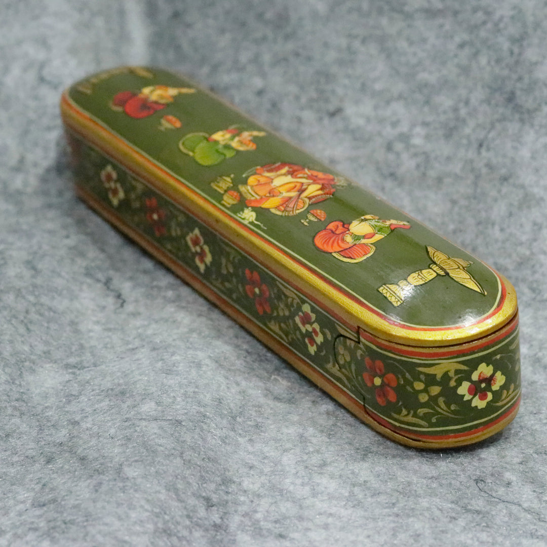 Artisan-Crafted Pen &amp; Pencil Box: Traditional Indian Hand-Painted Elegance Wooden Box