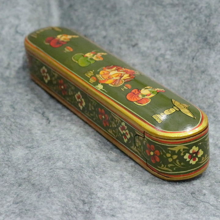 Artisan-Crafted Pen &amp; Pencil Box: Traditional Indian Hand-Painted Elegance Wooden Box
