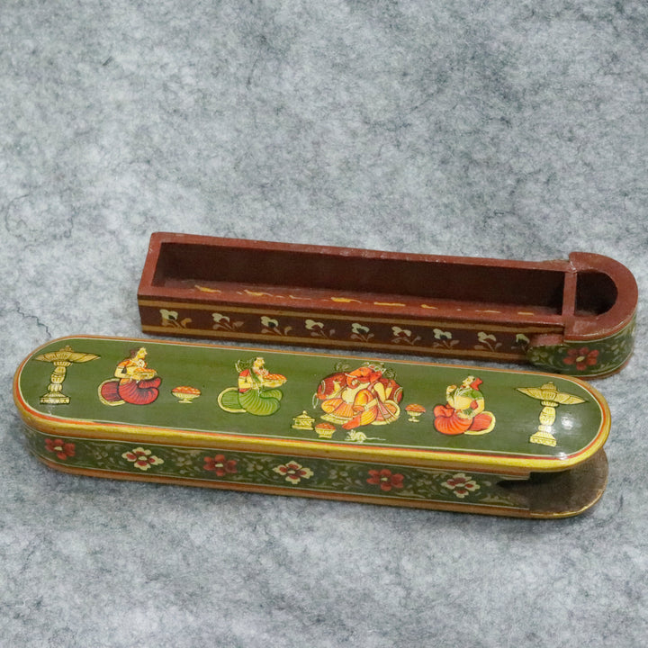 Artisan-Crafted Pen &amp; Pencil Box: Traditional Indian Hand-Painted Elegance Wooden Box