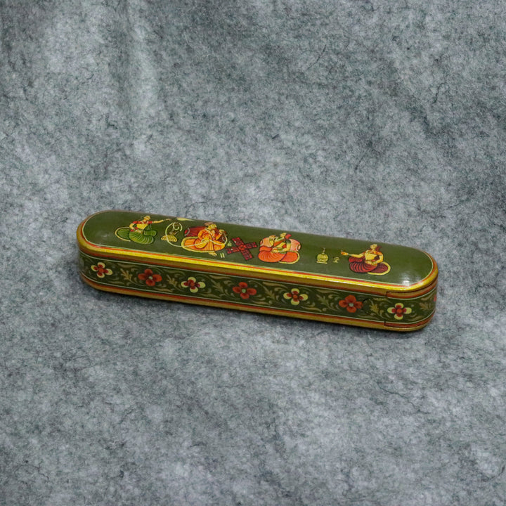 Hand-Painted Indian Artisan Pen &amp; Pencil Box Wooden Box