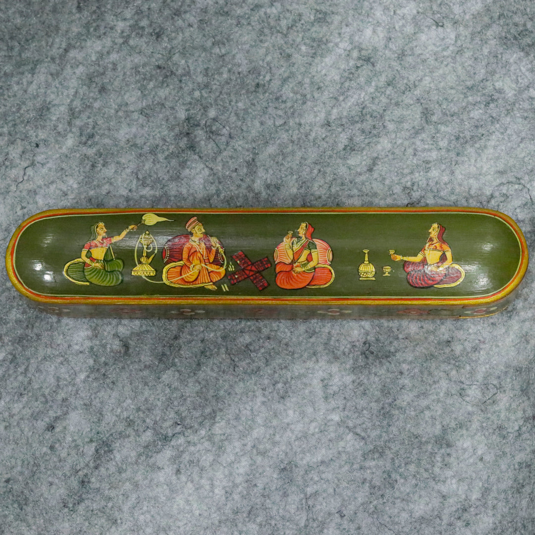 Hand-Painted Indian Artisan Pen &amp; Pencil Box Wooden Box