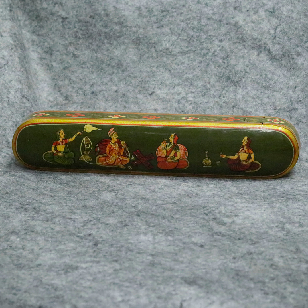 Hand-Painted Indian Artisan Pen &amp; Pencil Box Wooden Box