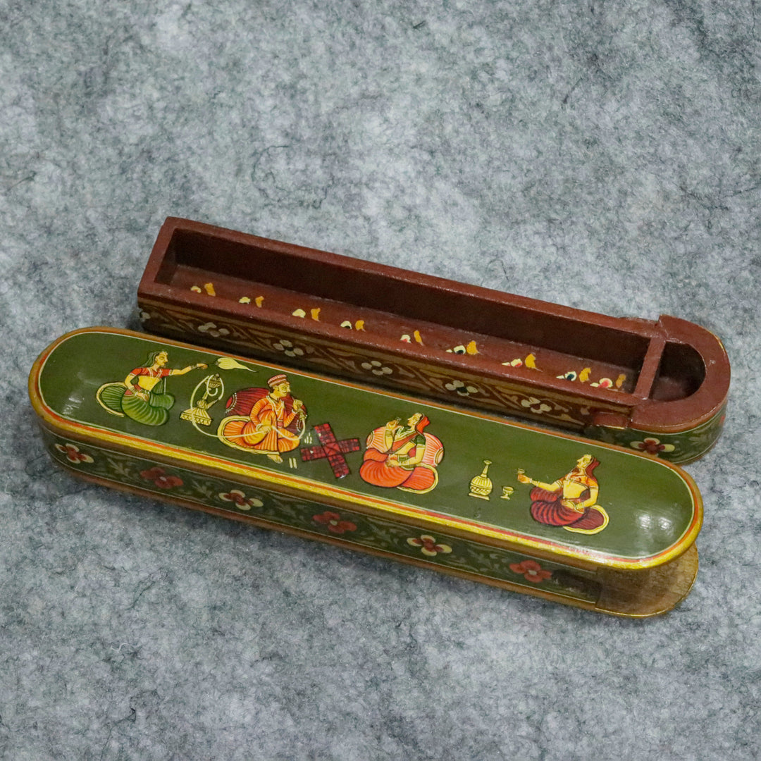 Hand-Painted Indian Artisan Pen &amp; Pencil Box Wooden Box