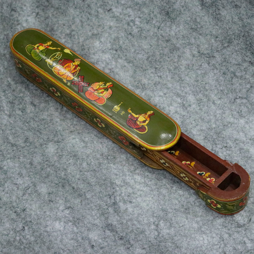 Hand-Painted Indian Artisan Pen &amp; Pencil Box Wooden Box