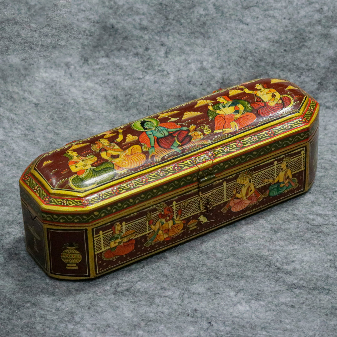 Hand Painted Indian Art jeweler box with multiple slots Wooden Box