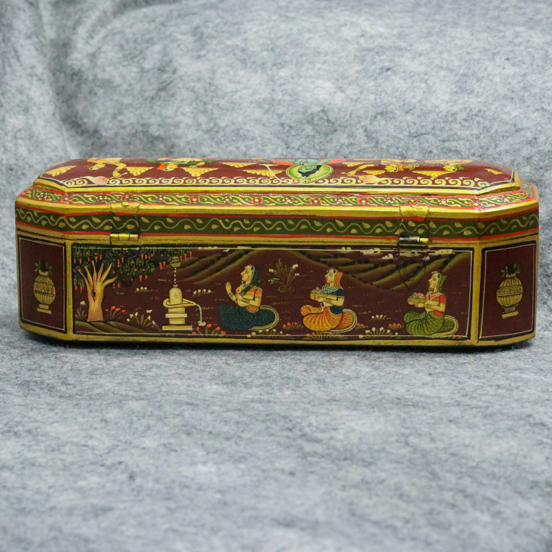 Hand Painted Indian Art jeweler box with multiple slots Wooden Box