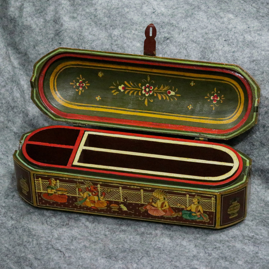 Hand Painted Indian Art jeweler box with multiple slots Wooden Box