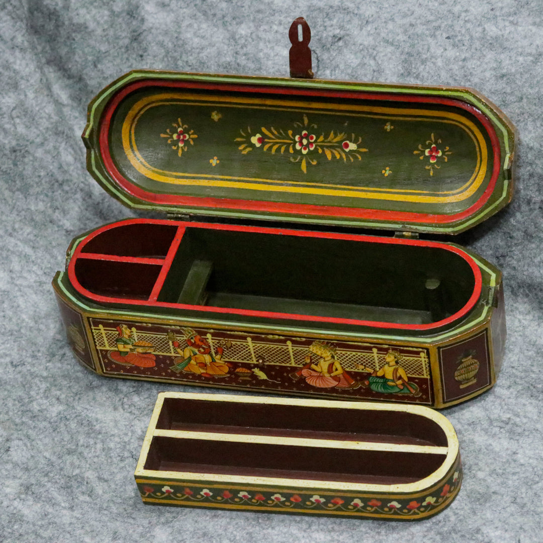 Hand Painted Indian Art jeweler box with multiple slots Wooden Box