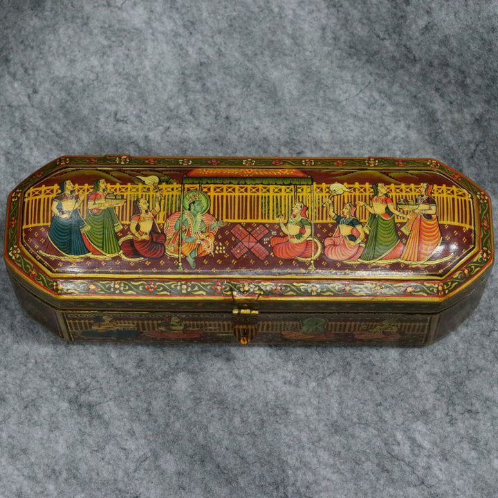 Hand Painted indian folk traditional jeweler box with multiple slot Wooden Box
