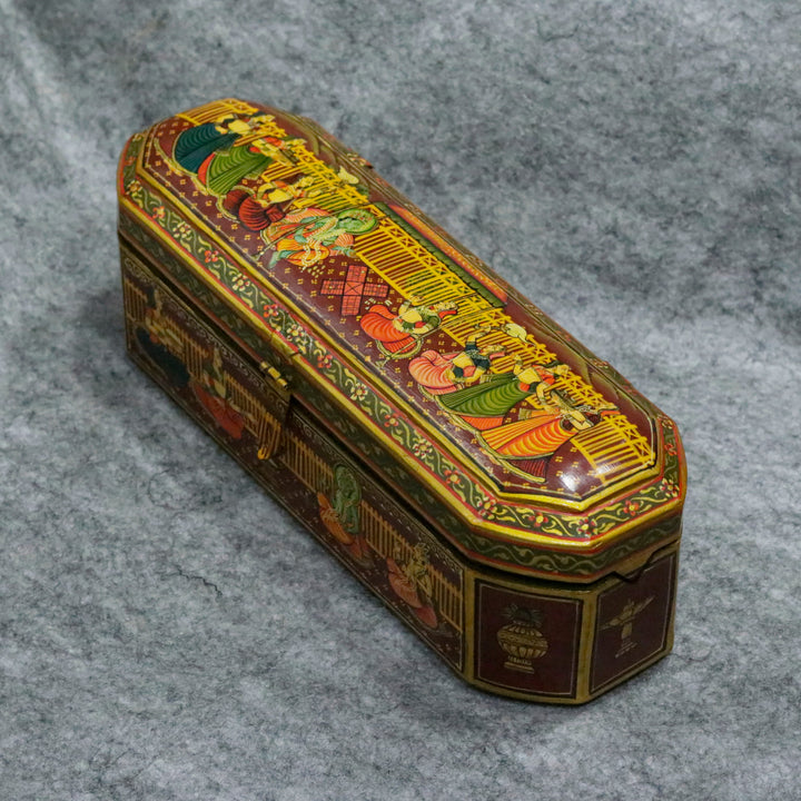 Hand Painted indian folk traditional jeweler box with multiple slot Wooden Box