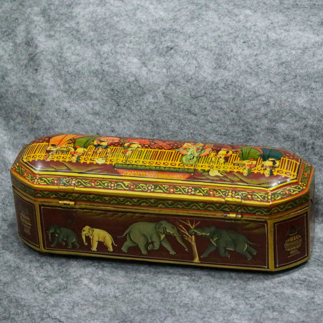 Hand Painted indian folk traditional jeweler box with multiple slot Wooden Box