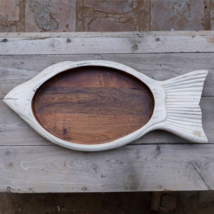 Unique White Distressed Fish Style Wooden Handmade Tray Tray