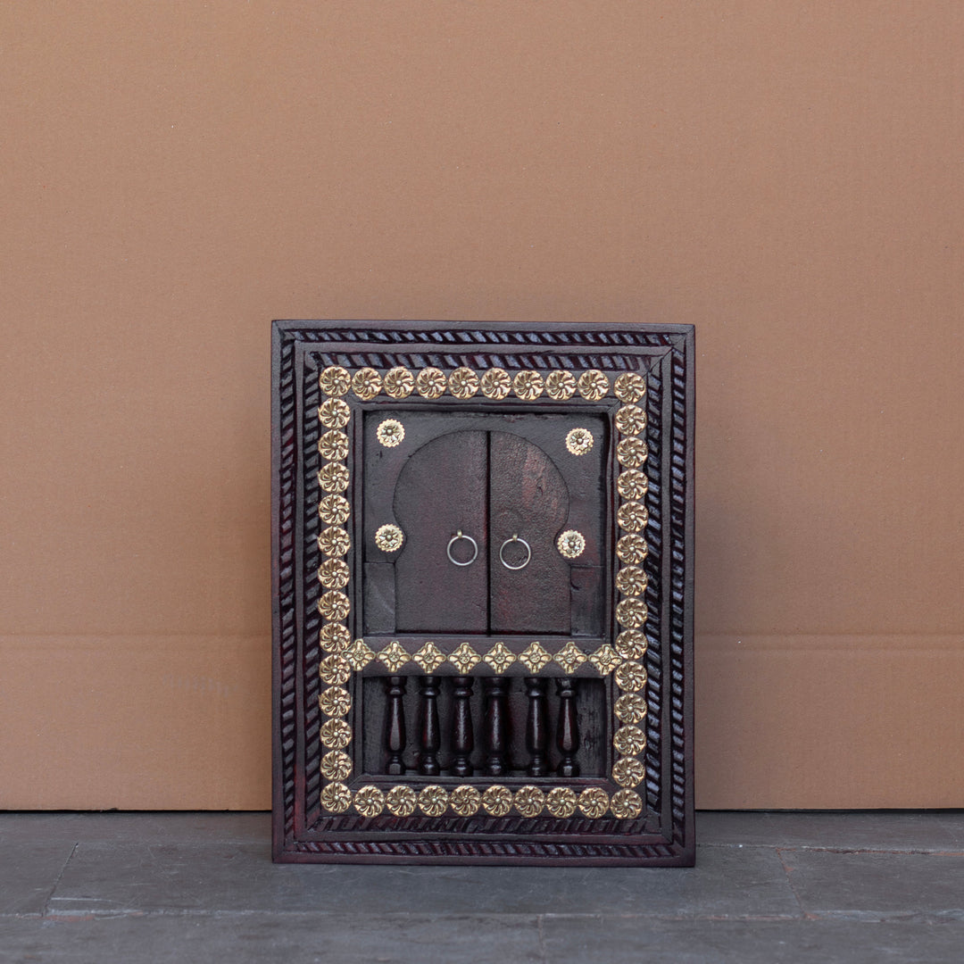 Royal Haveli Wooden Wall Panel with Ornate Brass Fittings - Premium Heritage Design Wall Decor