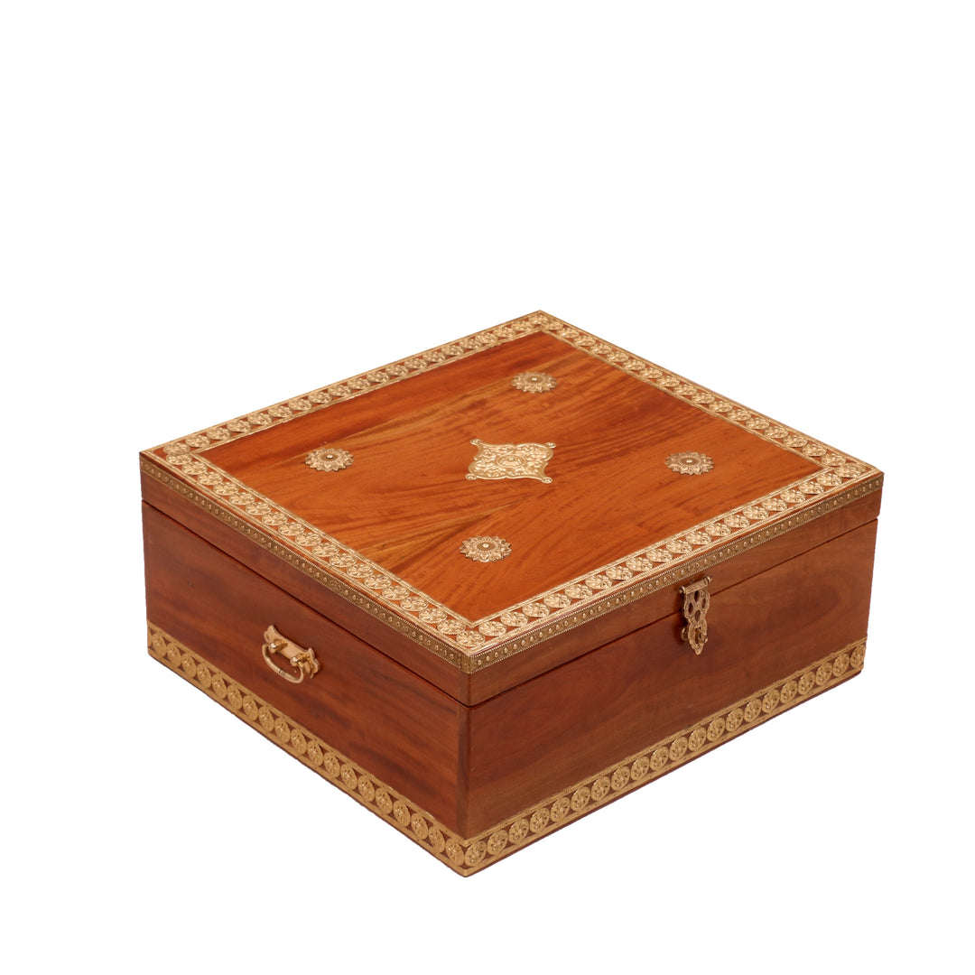 Brass Fitted Square Box Wooden Box