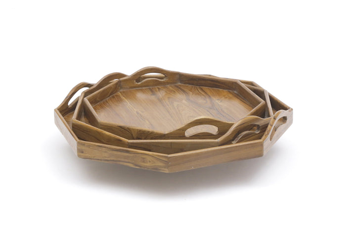 Hexagon Solid Wood Tray Set Tray