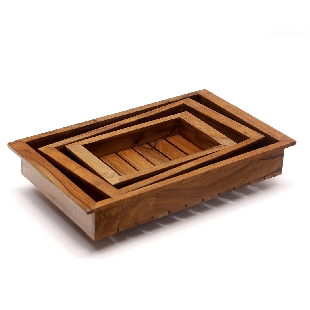 Quaint Wooden Stripe Tray Set - Set of 3 Tray