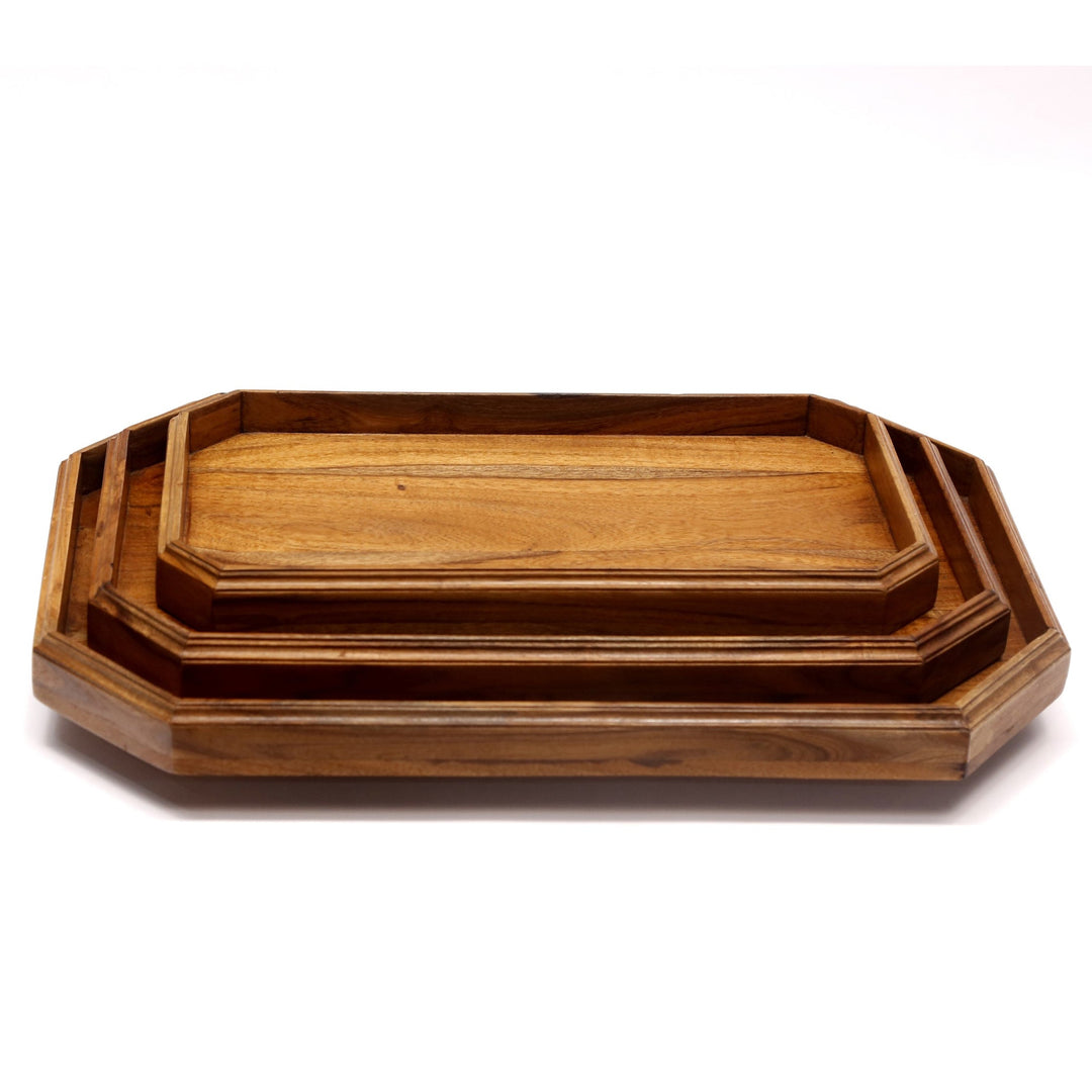 Octagon Wood Tray- Set of 3 Tray