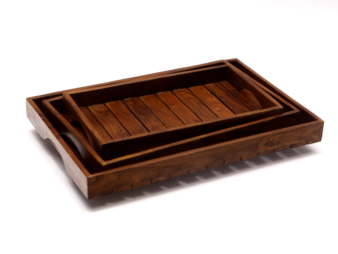 Plain Strip Square Wooden Tray Set Tray