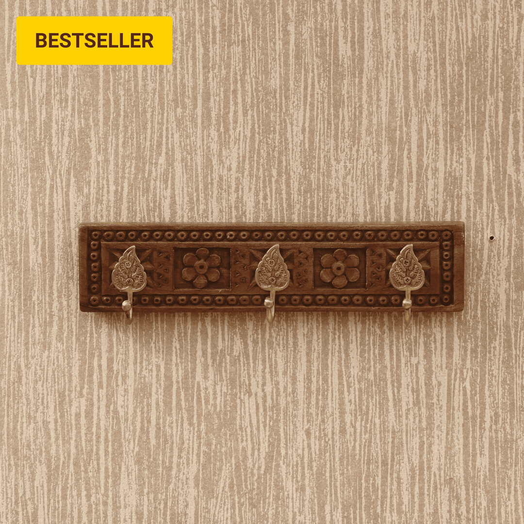 3 Hook Wooden Carved Cloth Hook Default Title Hook